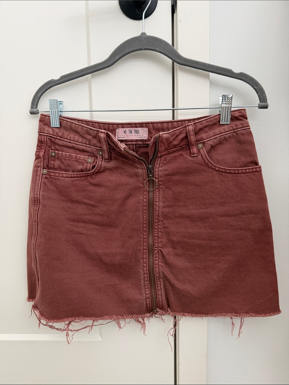 Free People Zip-Front Raw Hem Mini Skirt